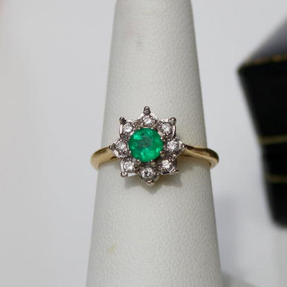 Emerald & Diamond Floral Cocktail Ring, 0.75 CTW 18K Gold/Platinum