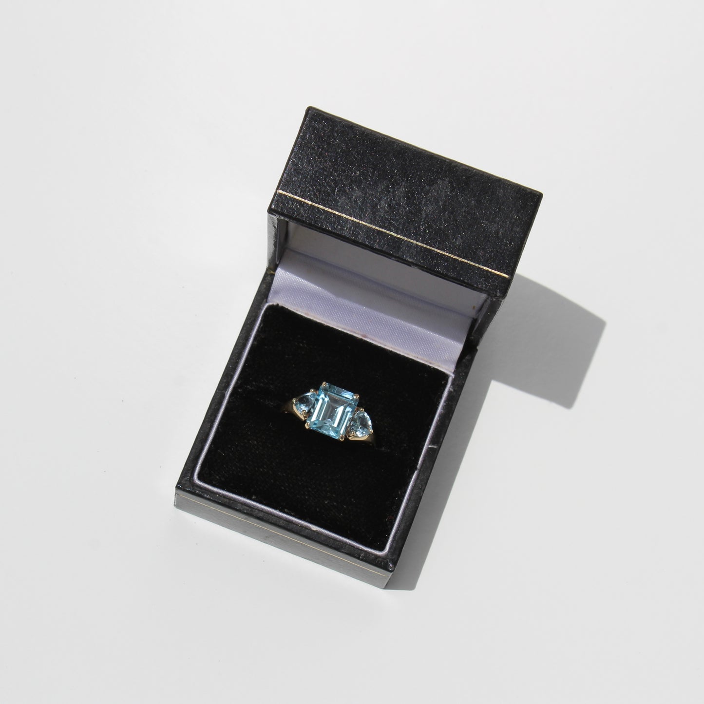 Blue Topaz & Aquamarine Trilogy Ring, 4.77 Carats 9K Gold