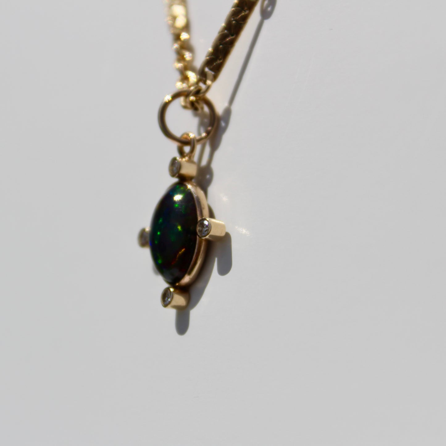 Black Opal Cabochon & Diamond Pendant, 2.12 Carats 14K Gold