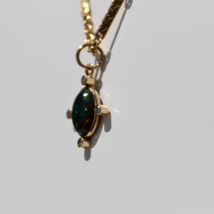 Black Opal Cabochon & Diamond Pendant, 2.12 Carats 14K Gold