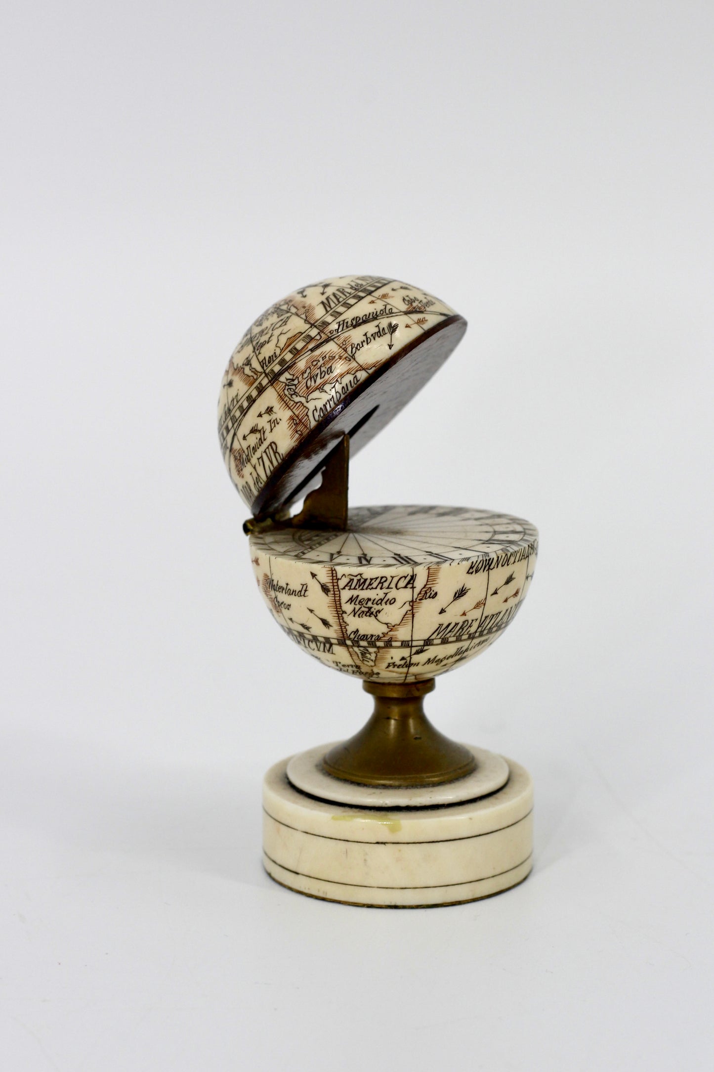 19th Century Miniature Ivory Terrestrial Globe & Sundial