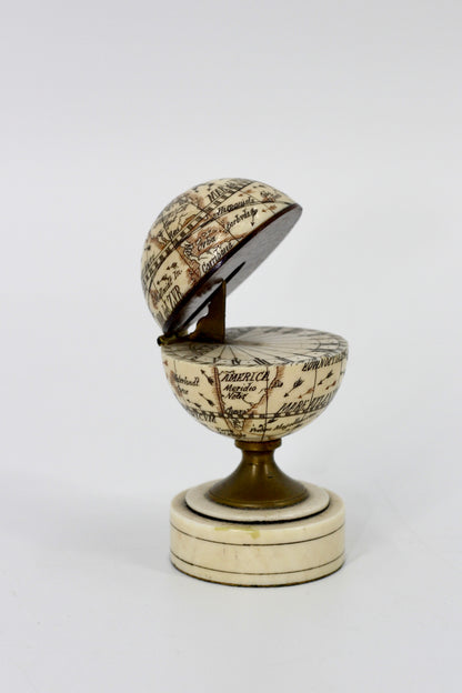 19th Century Miniature Ivory Terrestrial Globe & Sundial