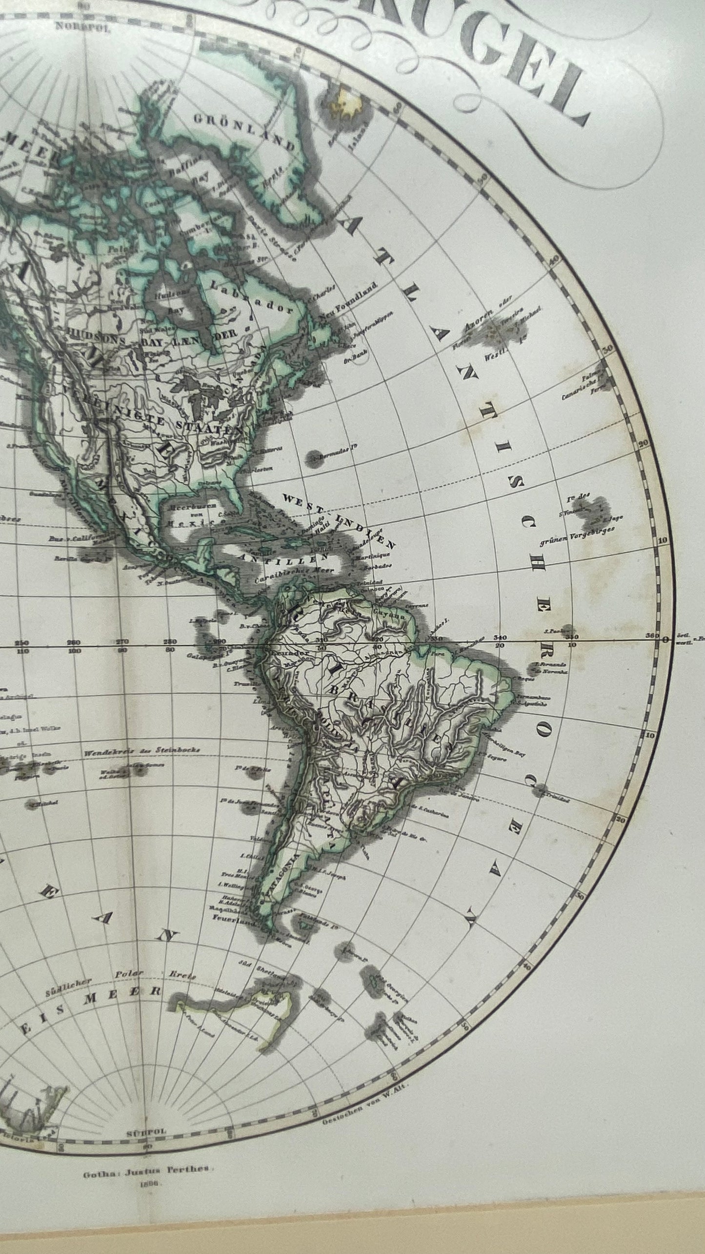 1866 Stieler World Map Framed Pair