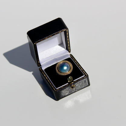 Black Mabe Pearl Ornate Ring, 11mm 10K Gold