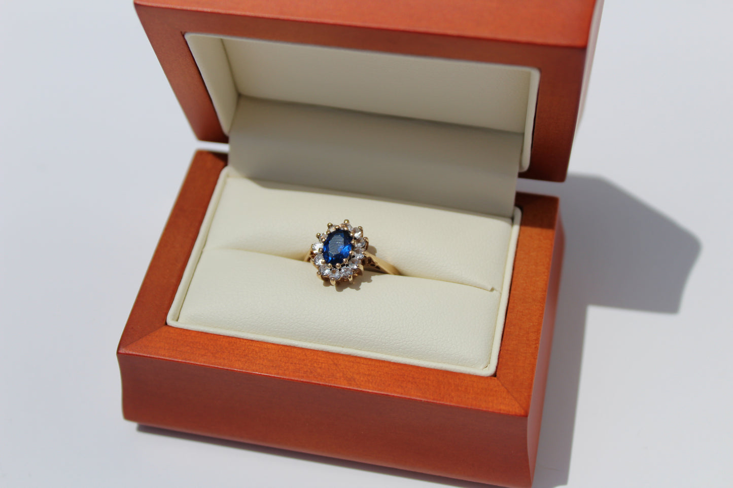 Cobalt Blue & White Spinel Halo Ring, 1.55 Carats 9K Gold