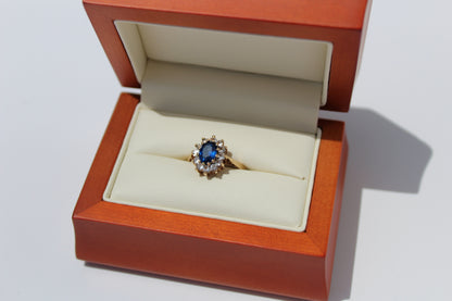 Cobalt Blue & White Spinel Halo Ring, 1.55 Carats 9K Gold
