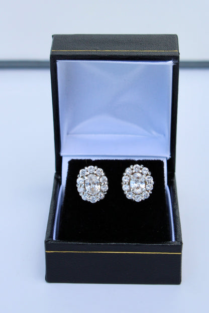 Edwardian Paste Halo Stud Earrings, 3.3 Carats 925 Sterling