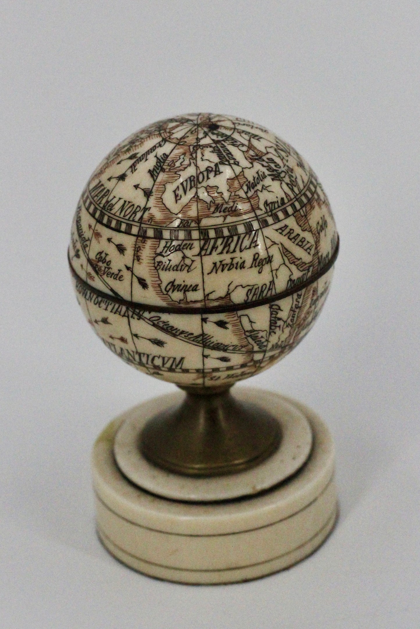 19th Century Miniature Ivory Terrestrial Globe & Sundial