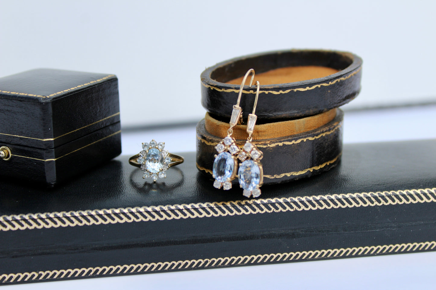 Antique Aquamarine & Diamond Set, 5.59 Carats 14K Gold
