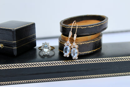 Antique Aquamarine & Diamond Set, 5.59 Carats 14K Gold