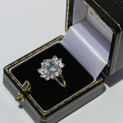 Aquamarine & Diamond Floral Cocktail Ring, 1.8 Carats 14K Gold