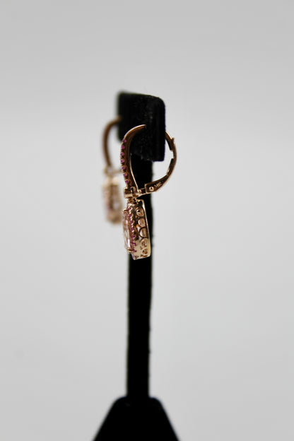 Morganite & Pink Sapphire Drop Earrings, 3.9 CTW 14K Rose Gold