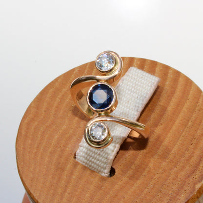 Antique Sapphire & Diamond Trilogy Ring, 1.35 Carats 18K Gold