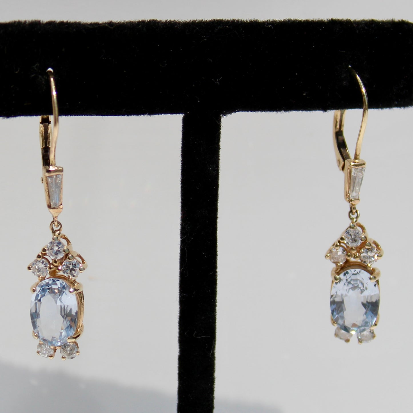Antique Aquamarine & Diamond Drop Earrings, 3.78 Carats 14K Gold