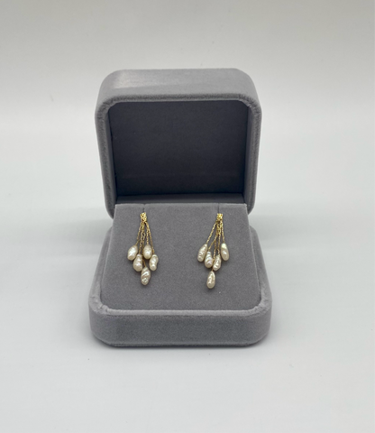 Baroque Pearl Cluster Drop Earrings, 3.75mm 14K Gold