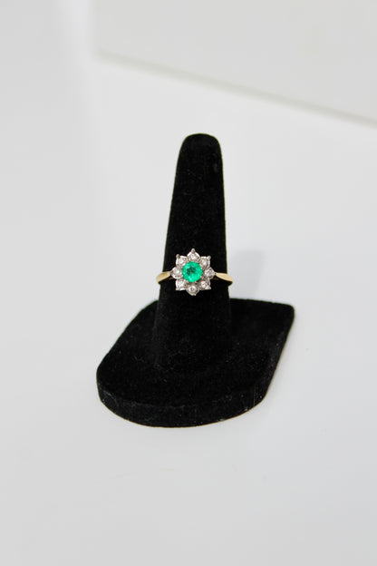 Emerald & Diamond Floral Cocktail Ring, 0.75 CTW 18K Gold/Platinum