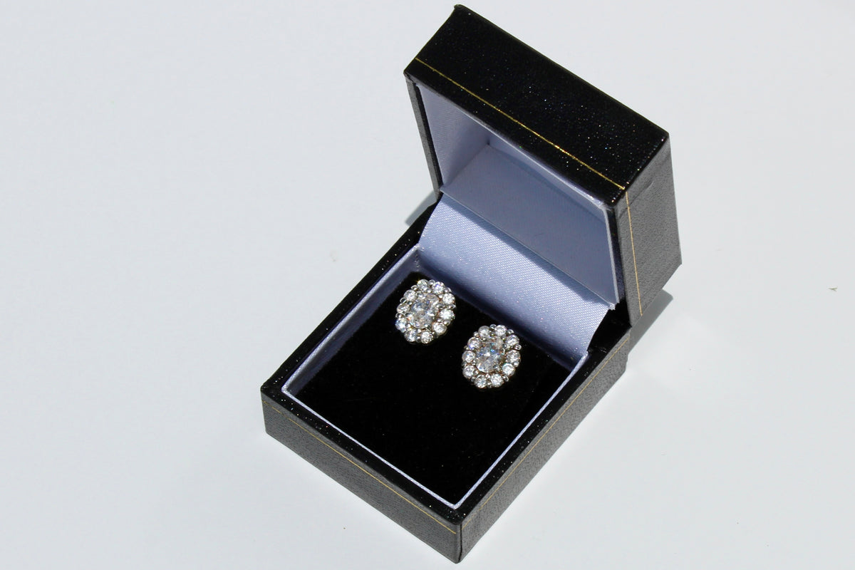 Edwardian Paste Halo Stud Earrings, 3.3 Carats 925 Sterling