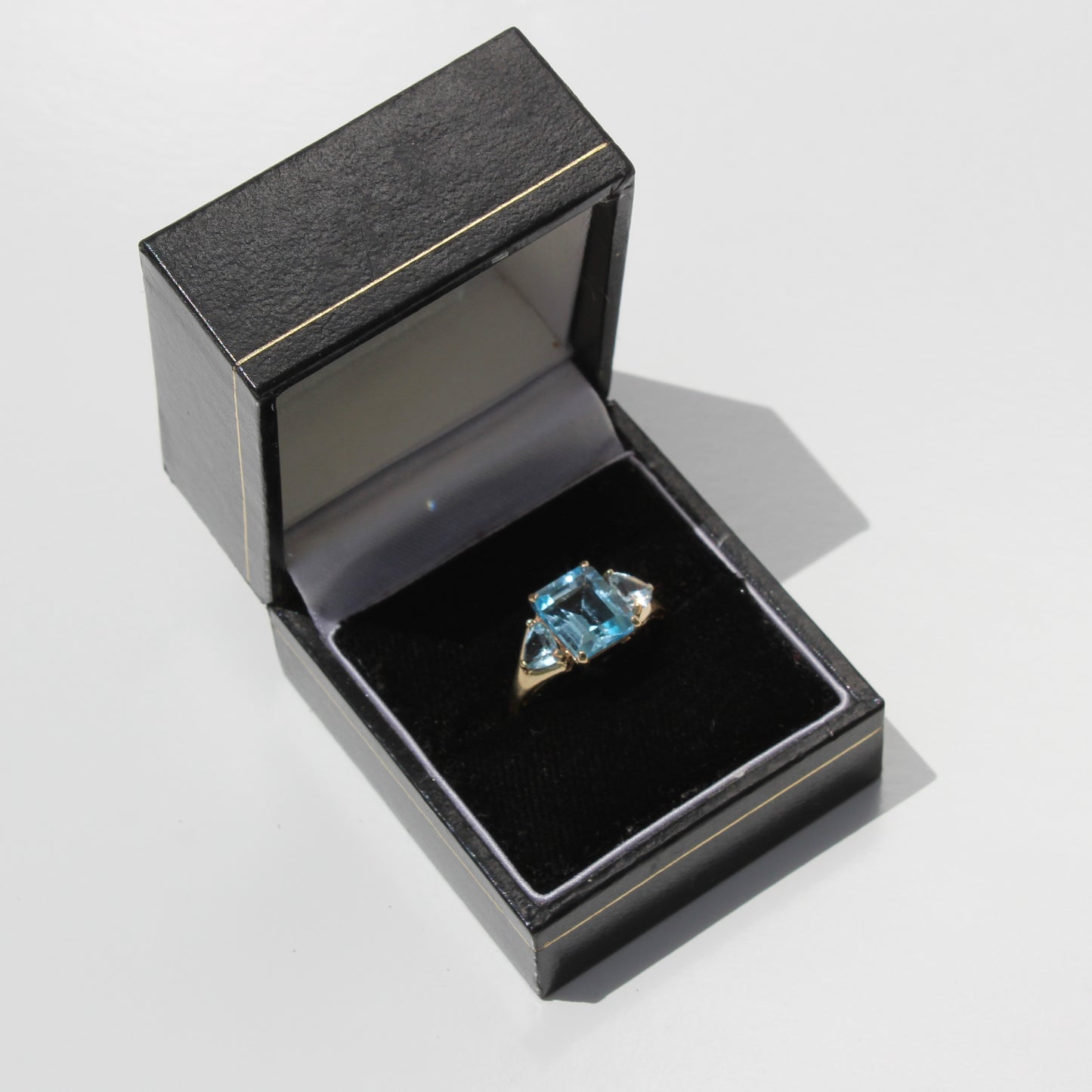 Blue Topaz & Aquamarine Trilogy Ring, 4.77 Carats 9K Gold