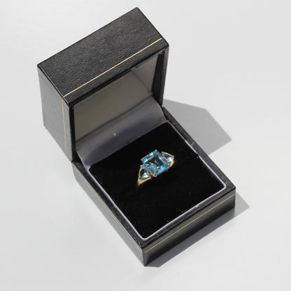Blue Topaz & Aquamarine Trilogy Ring, 4.77 Carats 9K Gold