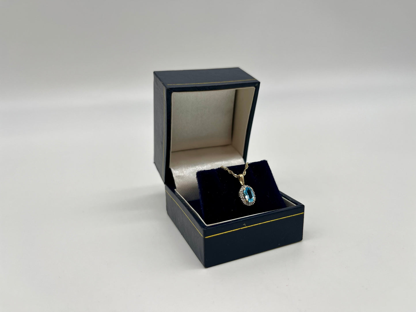 Antique Blue Topaz & Diamond Halo Necklace, 0.6 CTW 10K Gold