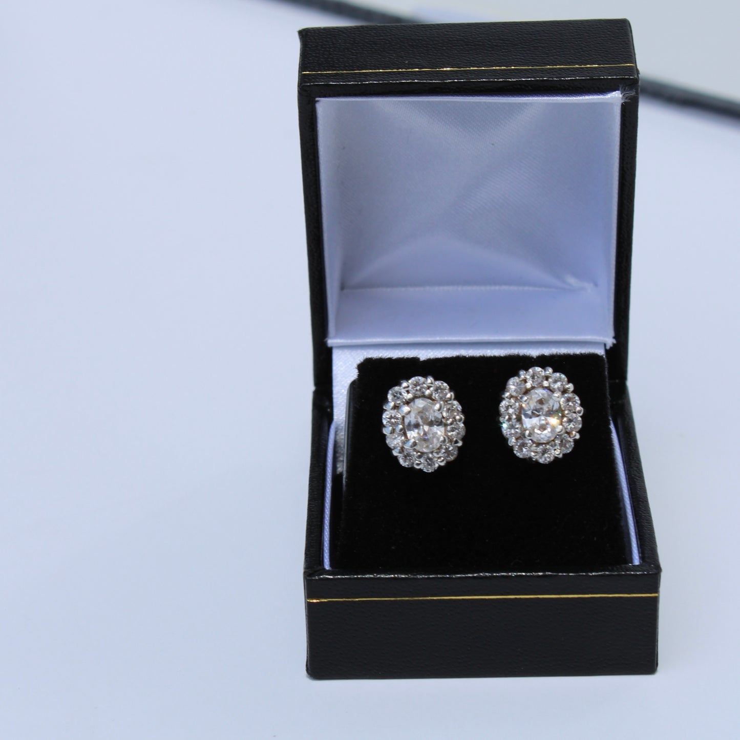 Edwardian Paste Halo Stud Earrings, 3.3 Carats 925 Sterling