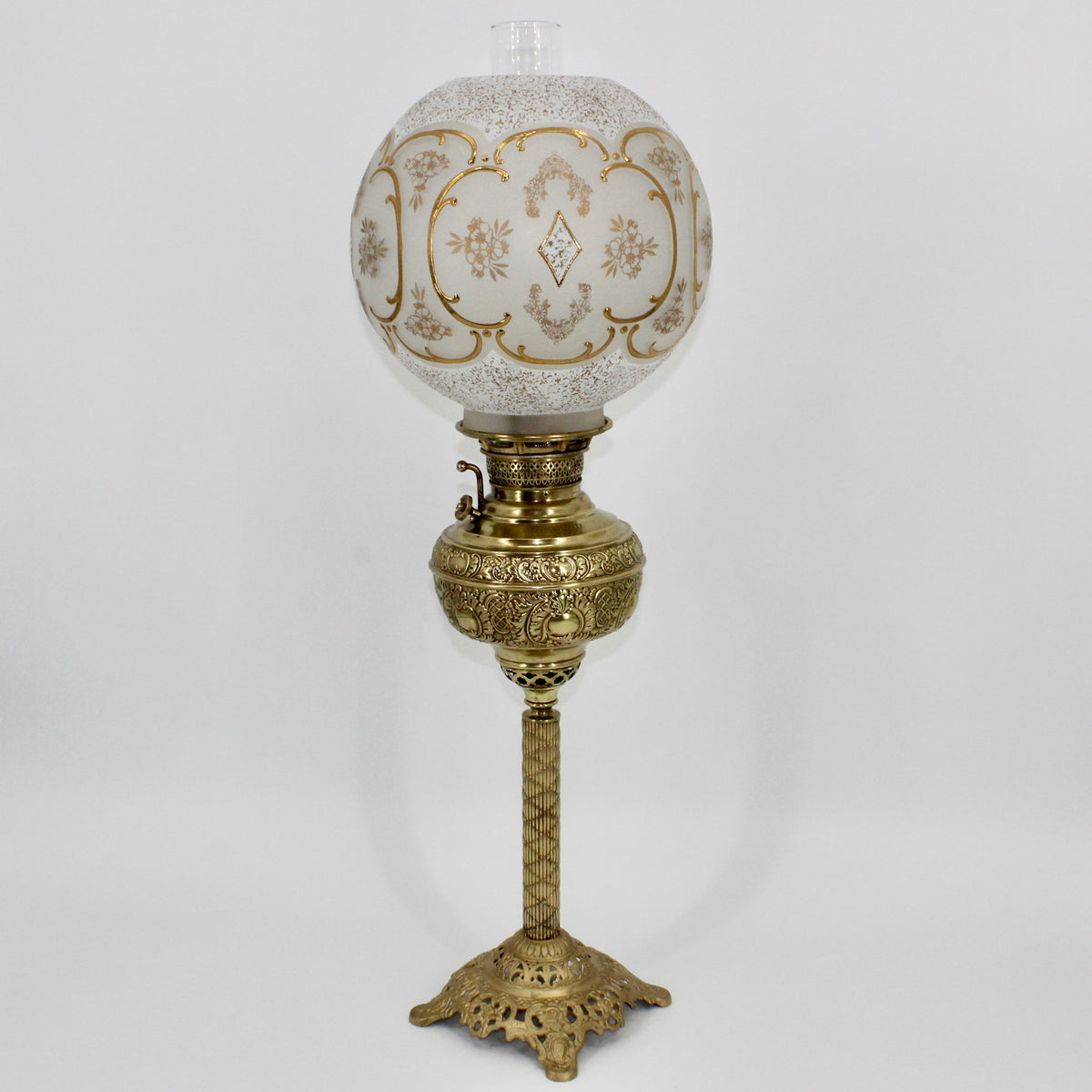 1895 Gilded Crystal Corinthian Banquet Lamp by Edward Miller