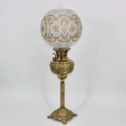 1895 Gilded Crystal Corinthian Banquet Lamp by Edward Miller