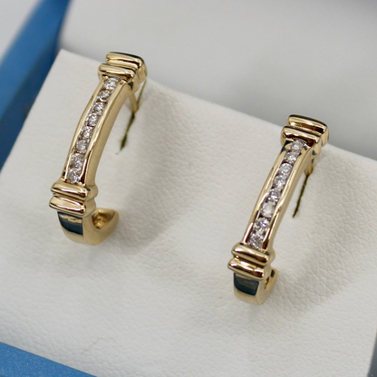 Vintage Diamond Hoops, 1/4 Carat 9K Gold