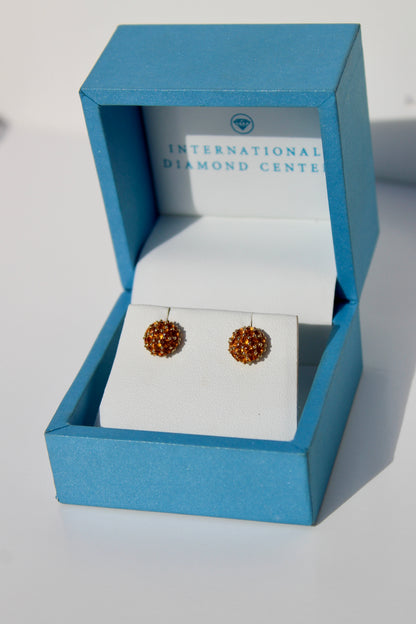 Citrine Cluster Stud Earrings, 1 Carat 18K Gold