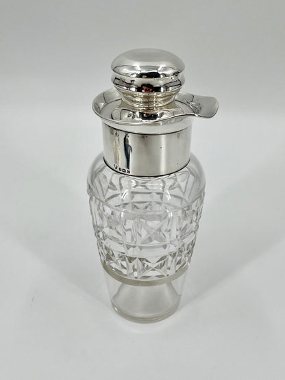 Edwardian 1902 Sterling Silver & Bohemian Cut Crystal Cocktail Shaker by JB Chatterley & Sons Ltd.