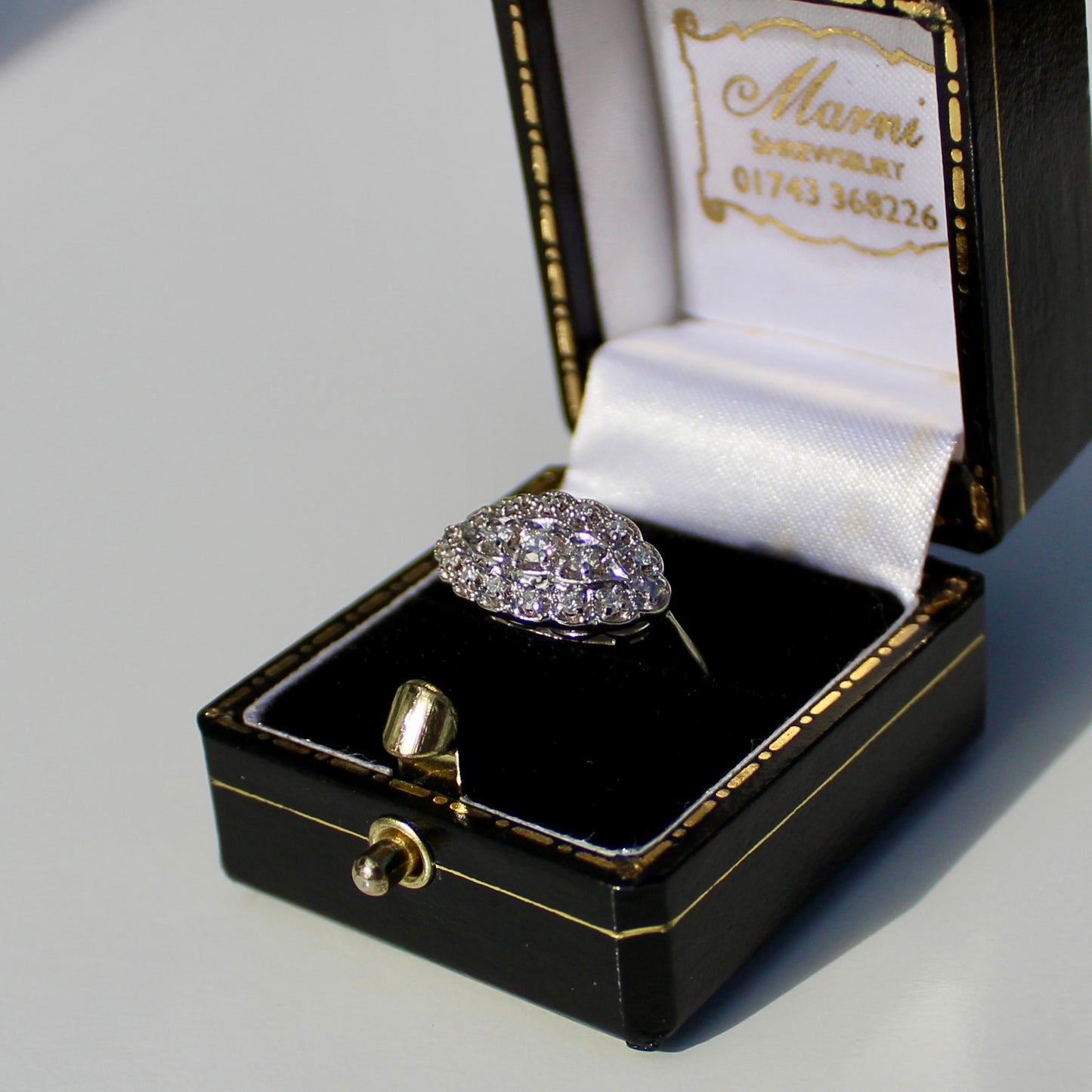 1930's East/West Diamond Cluster Ring, 1.28 Carats 14K White Gold & Platinum