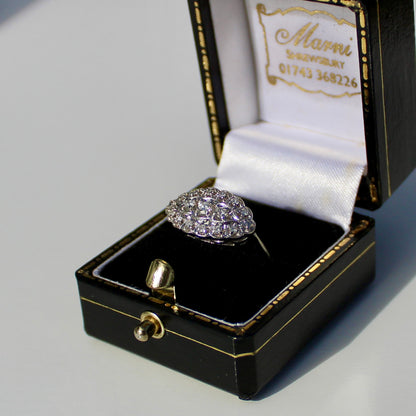 1930's East/West Diamond Cluster Ring, 1.28 Carats 14K White Gold & Platinum