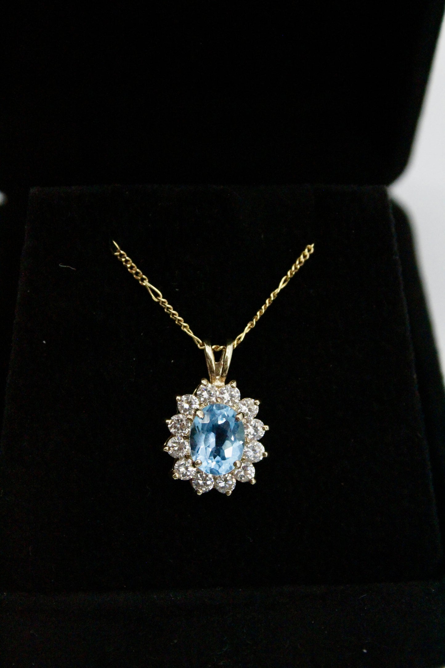 Blue Topaz & Cubic Zirconia Halo Pendant, 3.63 Carats 10K Gold