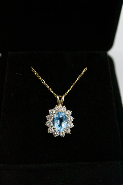 Blue Topaz & Cubic Zirconia Halo Pendant, 3.63 Carats 10K Gold
