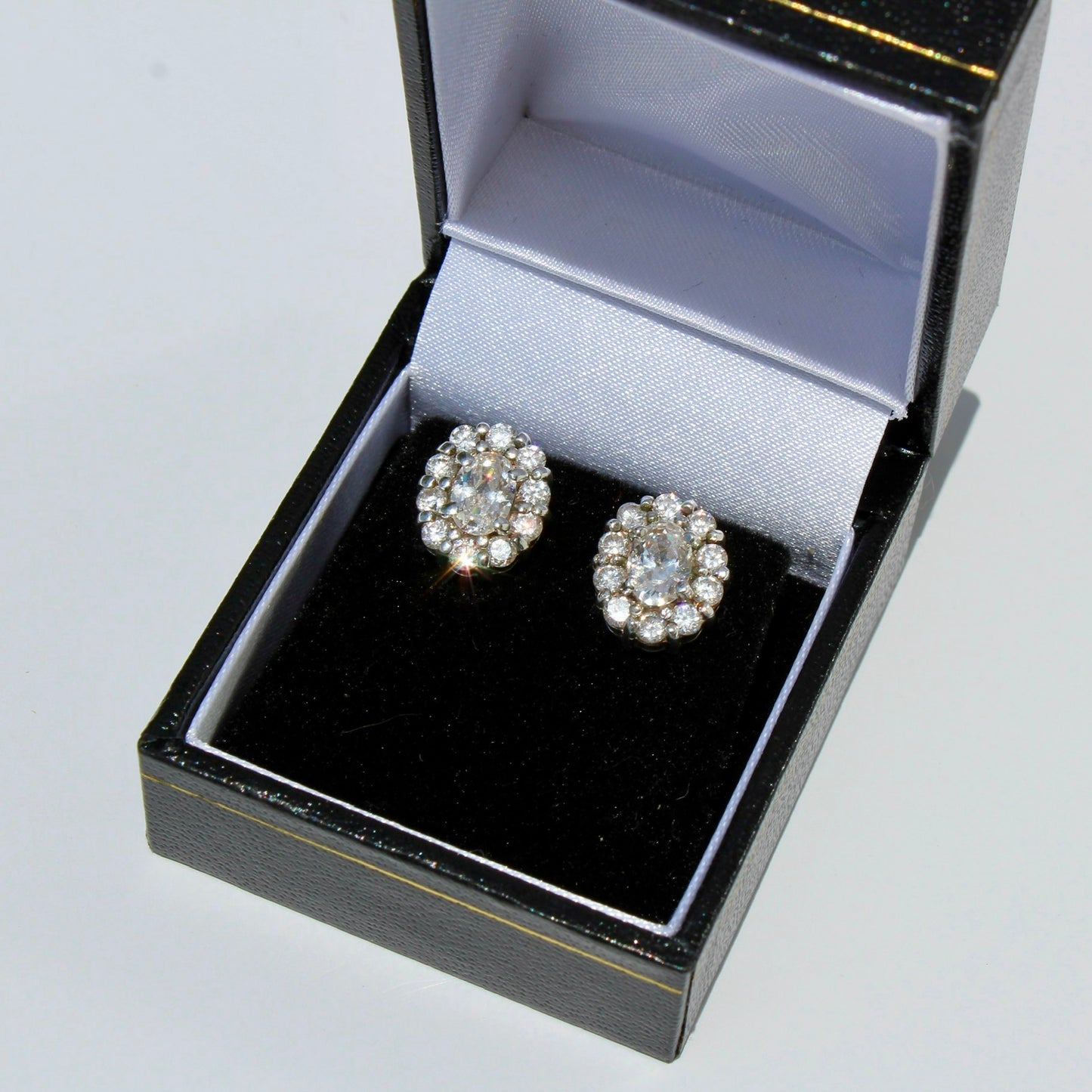 Edwardian Paste Halo Stud Earrings, 3.3 Carats 925 Sterling