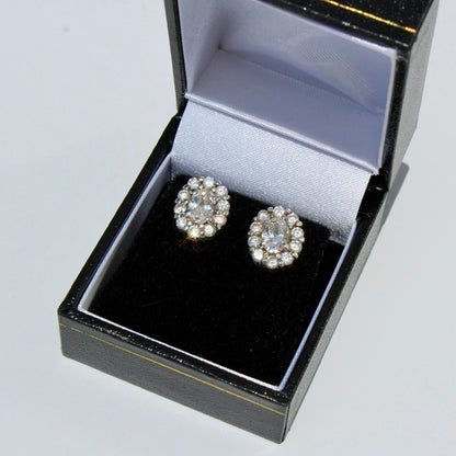 Edwardian Paste Halo Stud Earrings, 3.3 Carats 925 Sterling
