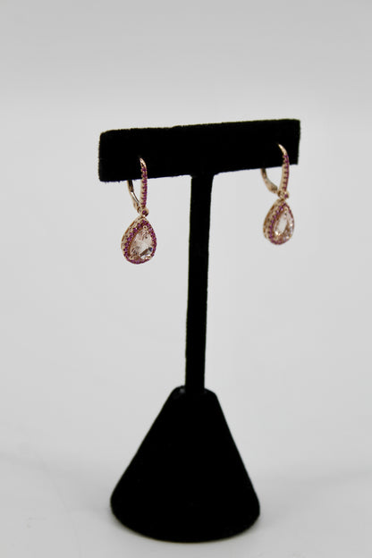Morganite & Pink Sapphire Drop Earrings, 3.9 CTW 14K Rose Gold