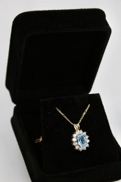 Blue Topaz & Cubic Zirconia Halo Pendant, 3.63 Carats 10K Gold