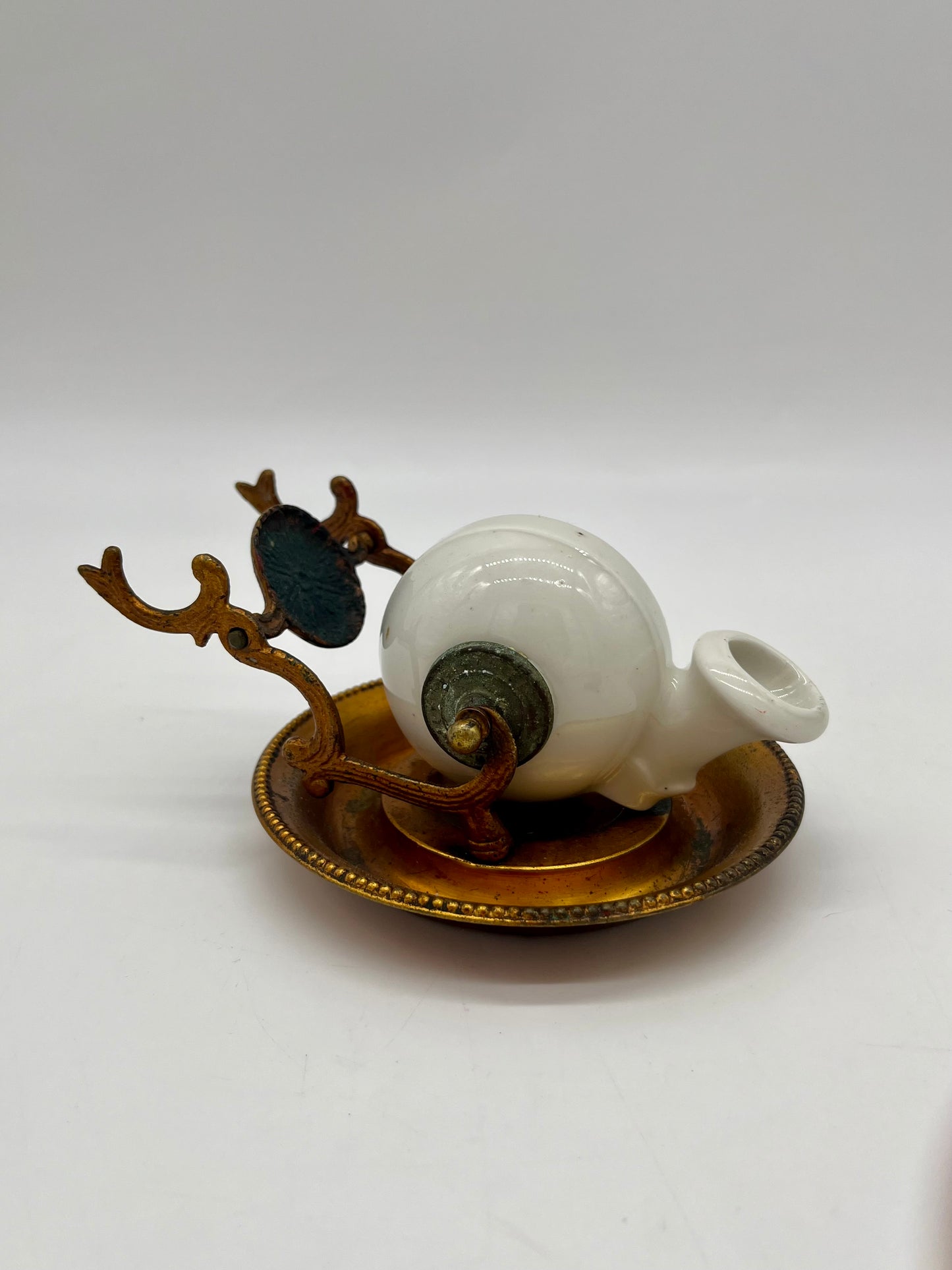 Bronze & Porcelain Revolving 'Nautilus' Inkwell by JL Encrier Bascule Paris