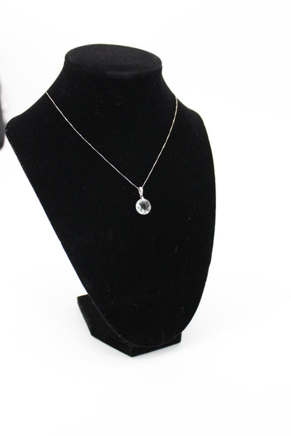 Prasiolite & Diamond Necklace, 7 Carats 14K White Gold