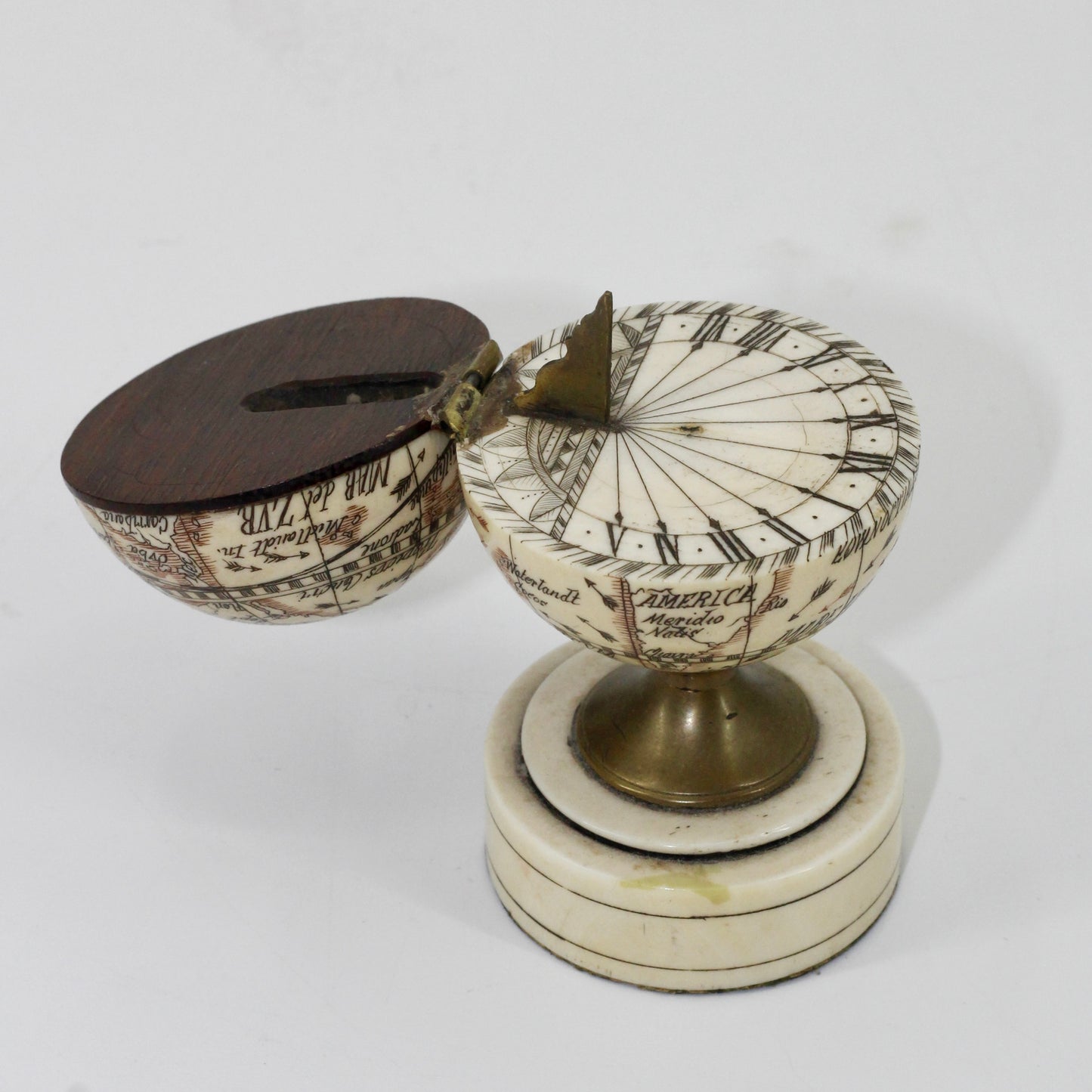 19th Century Miniature Ivory Terrestrial Globe & Sundial