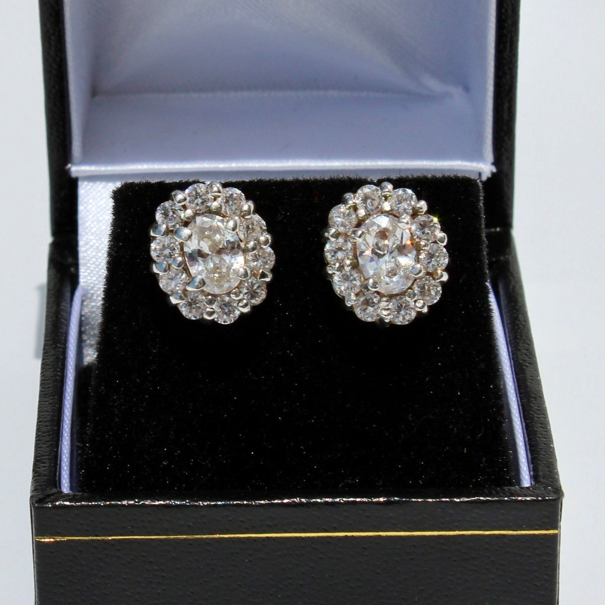 Edwardian Paste Halo Stud Earrings, 3.3 Carats 925 Sterling