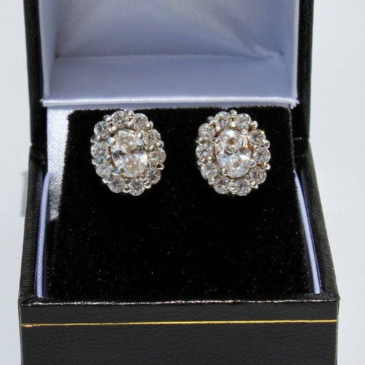 Edwardian Paste Halo Stud Earrings, 3.3 Carats 925 Sterling