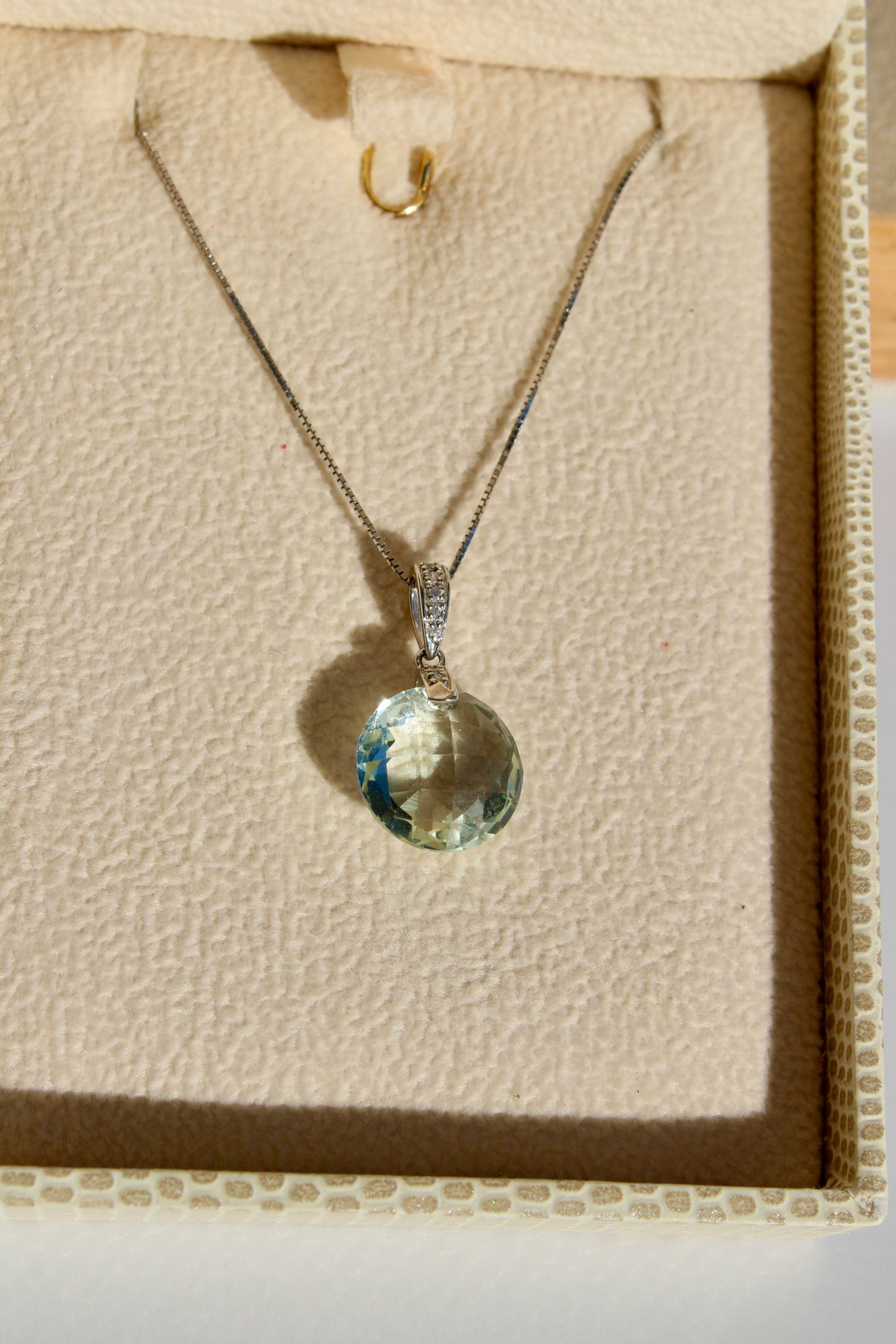 Prasiolite & Diamond Necklace, 7 Carats 14K White Gold