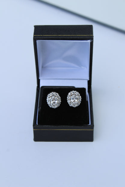 Edwardian Paste Halo Stud Earrings, 3.3 Carats 925 Sterling