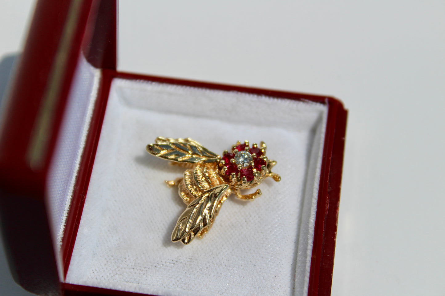 Ruby & Diamond Bee Pendant, 0.52 Carat 18K Gold