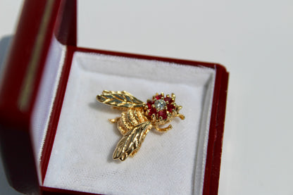 Ruby & Diamond Bee Pendant, 0.52 Carat 18K Gold