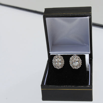 Edwardian Paste Halo Stud Earrings, 3.3 Carats 925 Sterling