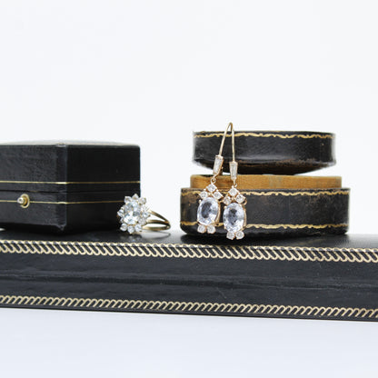 Antique Aquamarine & Diamond Set, 5.59 Carats 14K Gold