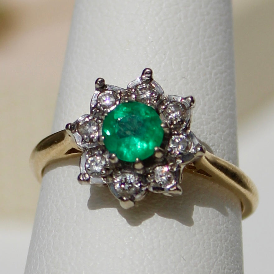 Emerald & Diamond Floral Cocktail Ring, 0.75 CTW 18K Gold/Platinum